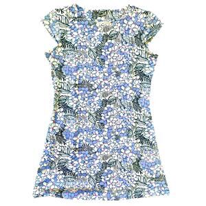 Mahi Gold Women's Pink Blue Floral Dress Cap Sleeve, Nylon Stretch, Size L EUC